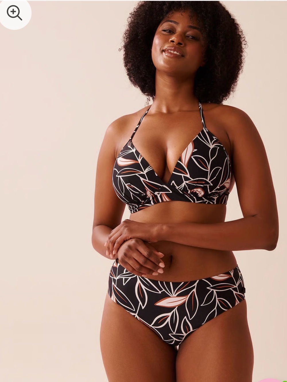 La Vie En Rose Black Bikini Set with brown and Cream Leaf Print
